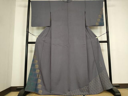 平和屋着物▽訪問着　単衣　寿光織　名物裂文　金糸　正絹　逸品　DABJ1091az