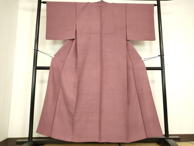平和屋着物▽上質な紬　単衣　色無地　暗紅色　正絹　逸品　DABJ1099az