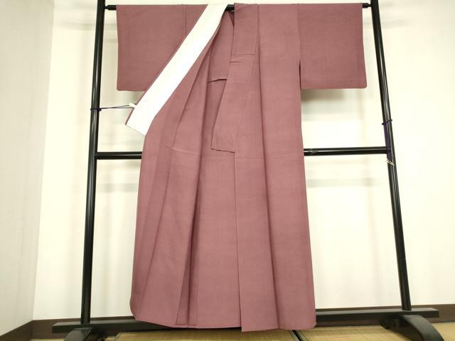 平和屋着物▽上質な紬　単衣　色無地　暗紅色　正絹　逸品　DABJ1099az