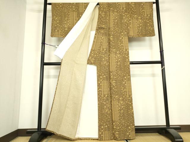 平和屋着物▽上質な小紋　単衣　花唐草文　正絹　逸品　DABJ1101az