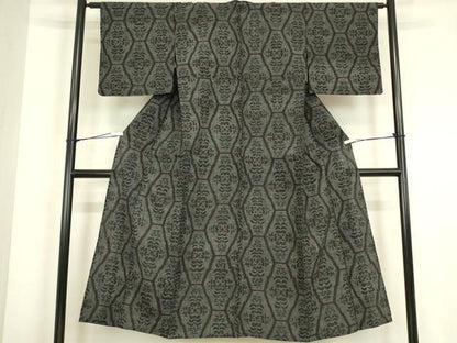平和屋着物▽上質な紬　単衣　亀甲花文　正絹　逸品　DABJ1105az