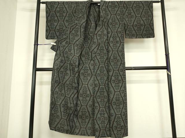 平和屋着物▽上質な紬　単衣　亀甲花文　正絹　逸品　DABJ1105az