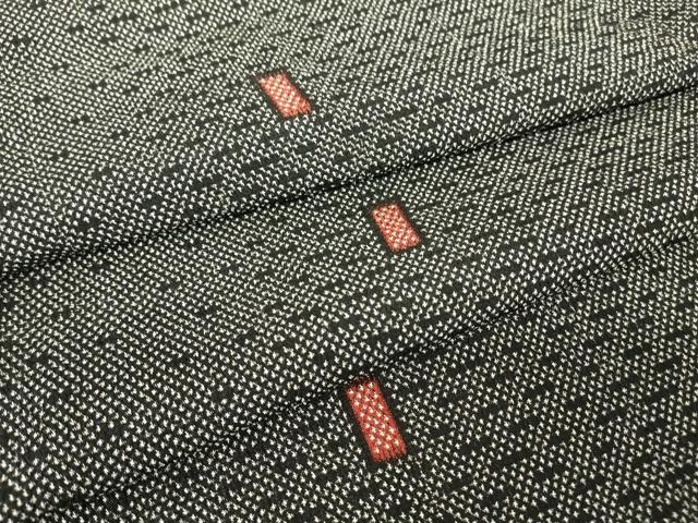 平和屋着物▽本塩沢　単衣　幾何学文　黒地　正絹　逸品　DABJ1108az