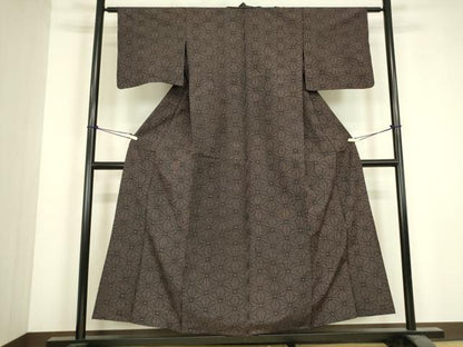 平和屋着物▽上質な紬　単衣　麻の葉文　正絹　逸品　DABJ1112az