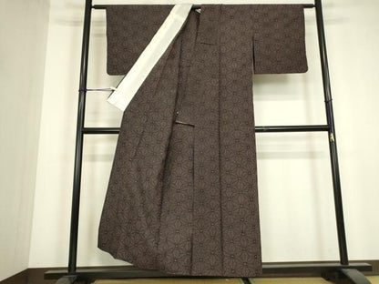 平和屋着物▽上質な紬　単衣　麻の葉文　正絹　逸品　DABJ1112az
