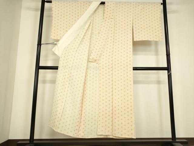 平和屋着物▽上質な小紋　単衣　麻の葉文　正絹　逸品　DABJ1117az