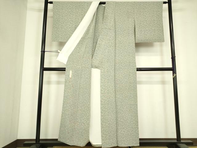 平和屋着物▽本草木染　昭三　小紋　単衣　笹蔓緞子　正絹　逸品　DABJ1119az