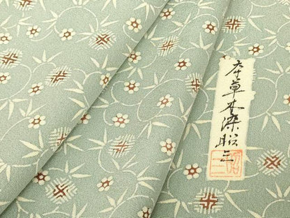平和屋着物▽本草木染　昭三　小紋　単衣　笹蔓緞子　正絹　逸品　DABJ1119az