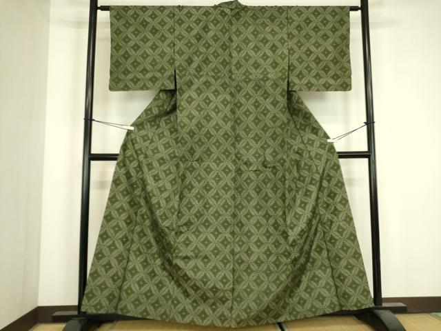 平和屋着物▽上質な紬　単衣　菱文　正絹　逸品　DABJ1120az