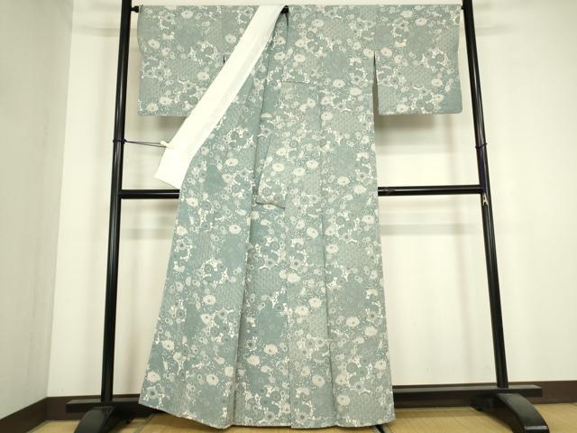 平和屋着物▽上質な小紋　単衣　型染め　菊尽くし　正絹　逸品　DABJ1122az