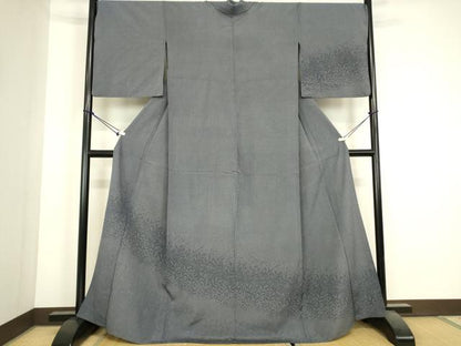 平和屋着物▽本塩沢　単衣　訪問着　草葉文　110亀甲　正絹　逸品　DABJ1255az