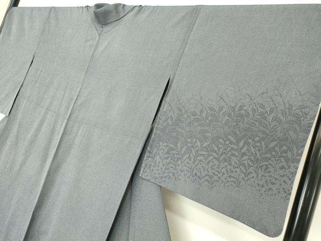平和屋着物▽本塩沢　単衣　訪問着　草葉文　110亀甲　正絹　逸品　DABJ1255az