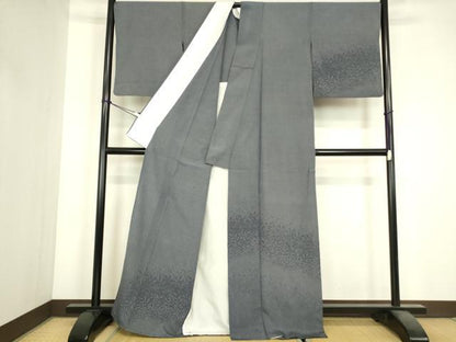 平和屋着物▽本塩沢　単衣　訪問着　草葉文　110亀甲　正絹　逸品　DABJ1255az