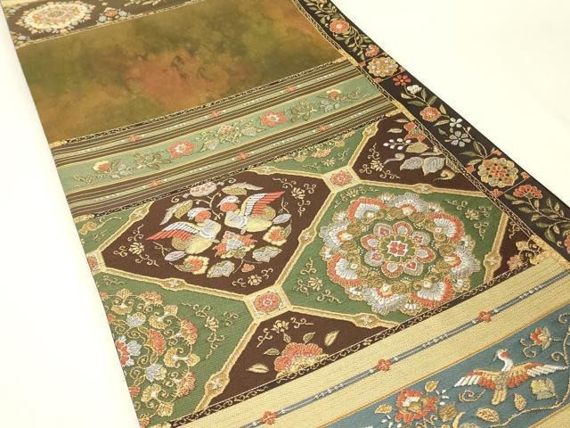 平和屋着物▼六通柄袋帯　正倉院向かい鳥花文　金銀糸　引箔　正絹　逸品　DABJ1130az