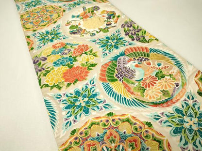 平和屋着物▼六通柄袋帯　唐織　宝尽くし鳳凰花文　金糸　正絹　逸品　DABJ1132az