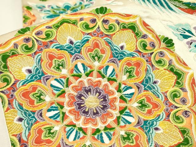 平和屋着物▼六通柄袋帯　唐織　宝尽くし鳳凰花文　金糸　正絹　逸品　DABJ1132az
