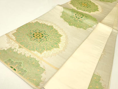 平和屋着物▼六通柄袋帯　正倉院花文　金糸　正絹　逸品　DABJ1135az