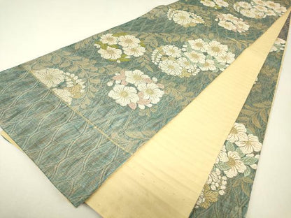 平和屋着物▼六通柄袋帯　唐織　花丸文　金糸　正絹　逸品　DABJ1140az