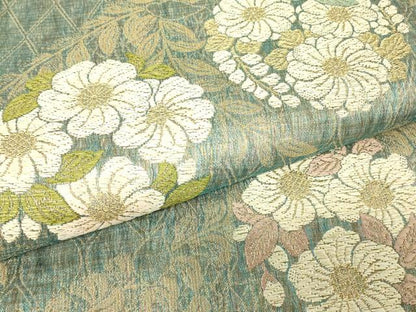 平和屋着物▼六通柄袋帯　唐織　花丸文　金糸　正絹　逸品　DABJ1140az