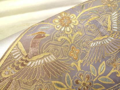 平和屋着物▼中国三大刺繍 スワトウ刺繍 汕頭刺繍 相良刺繍 総刺繍 太鼓柄袋帯 正倉院鳳凰花文 金糸 引箔 さが美扱い 正絹 逸品 DABJ1149az