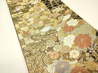 平和屋着物▼六通柄袋帯　鳳凰花丸文　金糸　正絹　逸品　DABJ1151az