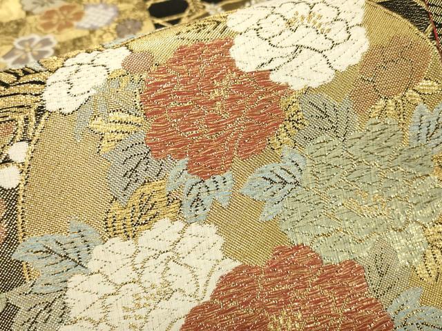 平和屋着物▼六通柄袋帯　鳳凰花丸文　金糸　正絹　逸品　DABJ1151az