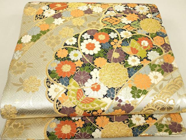 平和屋着物▼佐賀錦　六通柄袋帯　唐織　吉祥花蝶文　金銀糸　正絹　逸品　DABJ1159az