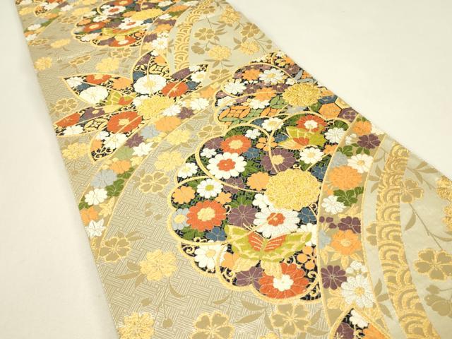 平和屋着物▼佐賀錦　六通柄袋帯　唐織　吉祥花蝶文　金銀糸　正絹　逸品　DABJ1159az