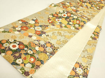 平和屋着物▼佐賀錦　六通柄袋帯　唐織　吉祥花蝶文　金銀糸　正絹　逸品　DABJ1159az