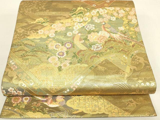 平和屋着物▼六通柄袋帯　吉祥花鳥文　金糸　正絹　逸品　DABJ1167az