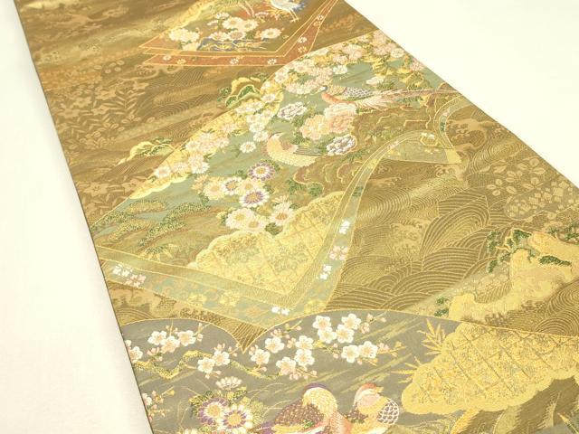 平和屋着物▼六通柄袋帯　吉祥花鳥文　金糸　正絹　逸品　DABJ1167az