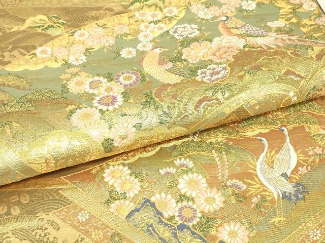 平和屋着物▼六通柄袋帯　吉祥花鳥文　金糸　正絹　逸品　DABJ1167az