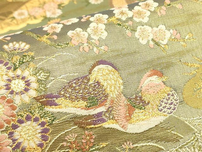 平和屋着物▼六通柄袋帯　吉祥花鳥文　金糸　正絹　逸品　DABJ1167az
