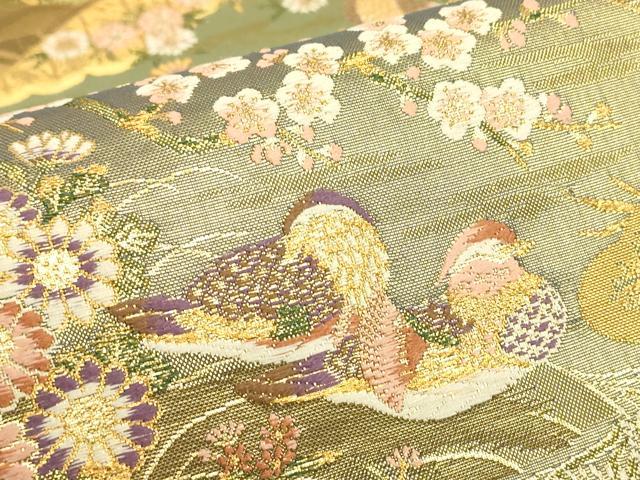 平和屋着物▼六通柄袋帯　吉祥花鳥文　金糸　正絹　逸品　DABJ1167az
