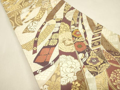 平和屋着物▼全通柄袋帯　唐織　衣かさね　金糸　正絹　逸品　DABJ1173az