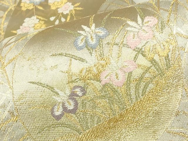 平和屋着物▼六通柄袋帯　地紙花文　金糸　正絹　逸品　DABJ1176az