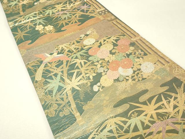 平和屋着物▼六通柄袋帯　霞花鳥文　金糸　正絹　逸品　DABJ1179az