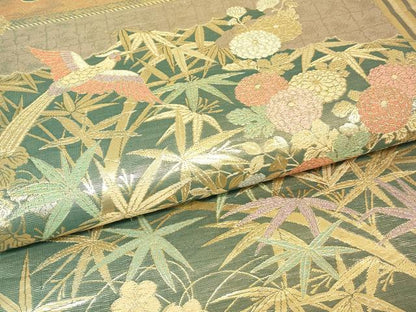 平和屋着物▼六通柄袋帯　霞花鳥文　金糸　正絹　逸品　DABJ1179az