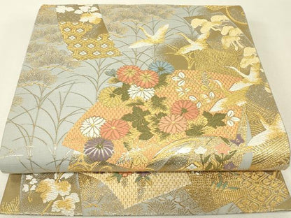 平和屋着物▼六通柄袋帯　華苑蒔絵錦　金糸　正絹　逸品　DABJ1191az