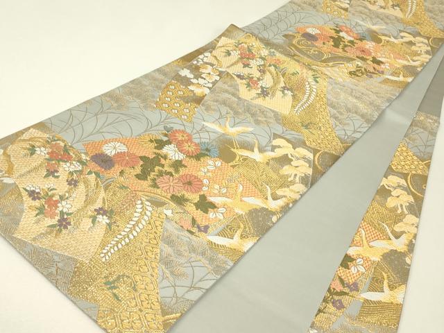平和屋着物▼六通柄袋帯　華苑蒔絵錦　金糸　正絹　逸品　DABJ1191az
