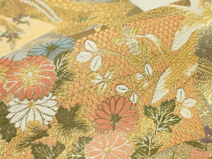 平和屋着物▼六通柄袋帯　華苑蒔絵錦　金糸　正絹　逸品　DABJ1191az
