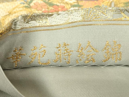 平和屋着物▼六通柄袋帯　華苑蒔絵錦　金糸　正絹　逸品　DABJ1191az