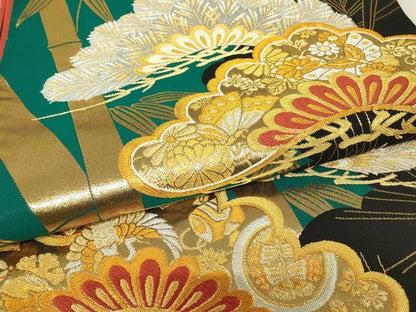 平和屋着物▼六通柄袋帯　老松宝尽くし花蝶文　黒地　金銀糸　正絹　逸品　DABJ1192az