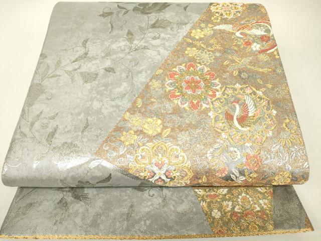 平和屋着物▼六通柄袋帯　綬峰　正倉院鳳凰花文　金糸　正絹　逸品　DABJ1200az