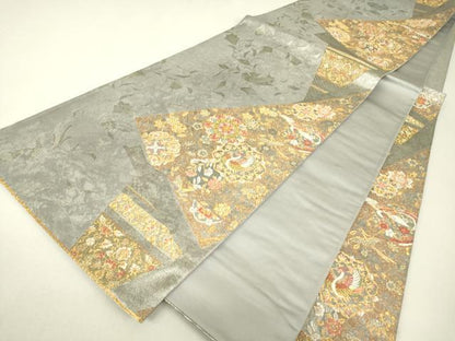 平和屋着物▼六通柄袋帯　綬峰　正倉院鳳凰花文　金糸　正絹　逸品　DABJ1200az