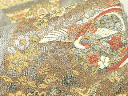 平和屋着物▼六通柄袋帯　綬峰　正倉院鳳凰花文　金糸　正絹　逸品　DABJ1200az