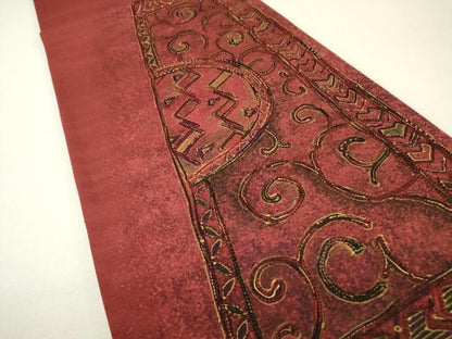 平和屋着物▼総刺繍　太鼓柄袋帯　紬地　幾何学文　正絹　逸品　DABJ1205az