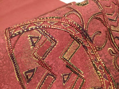 平和屋着物▼総刺繍　太鼓柄袋帯　紬地　幾何学文　正絹　逸品　DABJ1205az