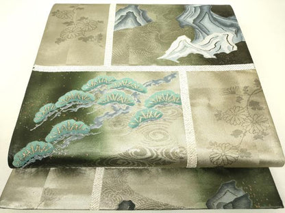 平和屋着物▼六通柄袋帯　流水松文　金銀糸　引箔　正絹　逸品　DABJ1206az