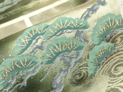 平和屋着物▼六通柄袋帯　流水松文　金銀糸　引箔　正絹　逸品　DABJ1206az